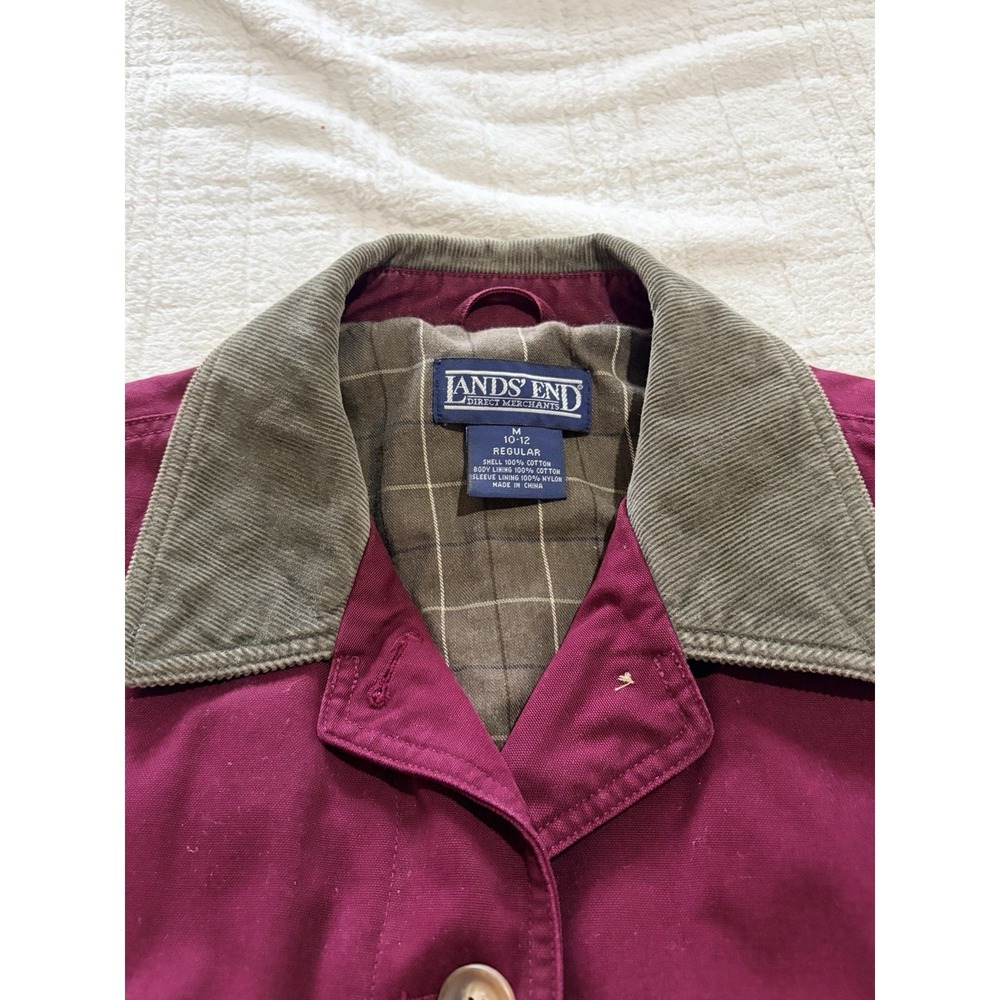 Lands End Barn Coat Womens Medium Brick Chore Jacket Corduroy Collar Plaid Lined - Picture 5 of 12